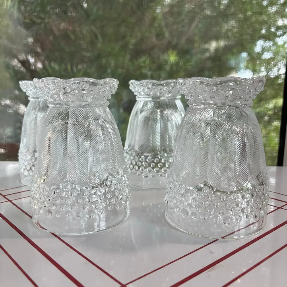 Vintage Gorham Emily’s Attic Clear Glass Tumblers Hobnail Herringbone set of 4